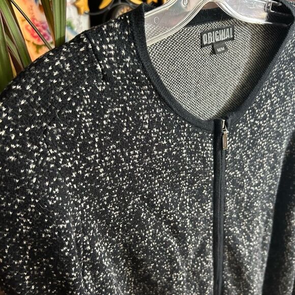 Nicole Miller Black and White Speckled Zip Up Cardigan Medium - Picture 15 of 15